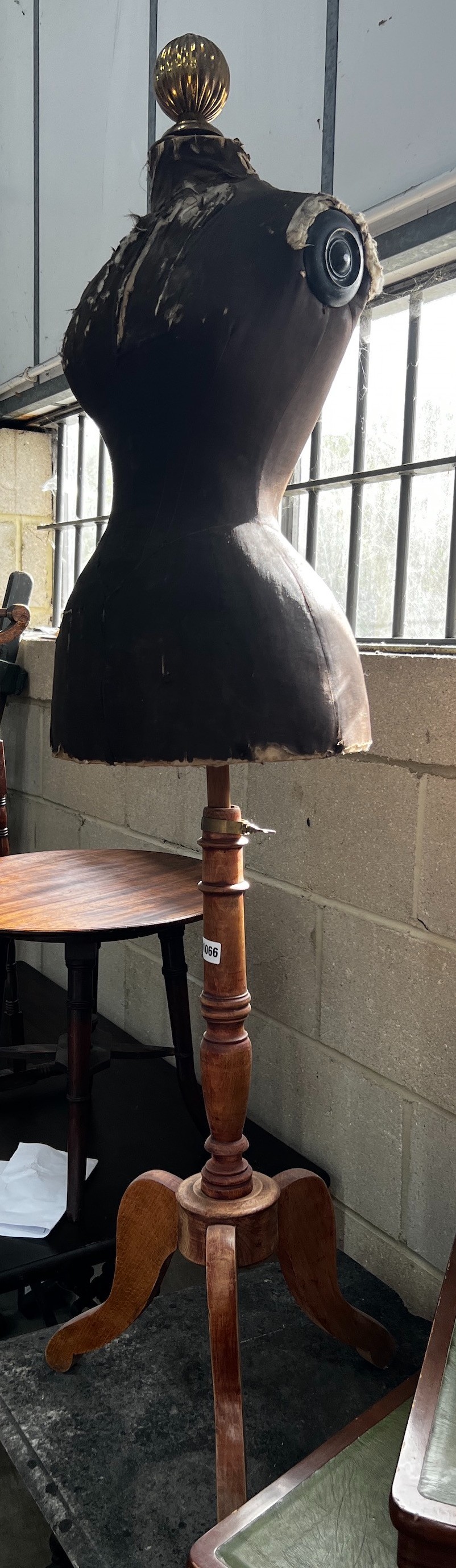 A late 19th century French brass mounted beech mannequin on telescopic tripod stand